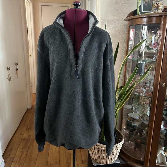 Nautical Gray Fleece Pullover With Partial Zipper - Picture 2 of 3